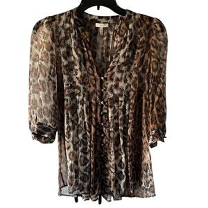Joie Leopard Print 100% Silk V-Neck Blouse